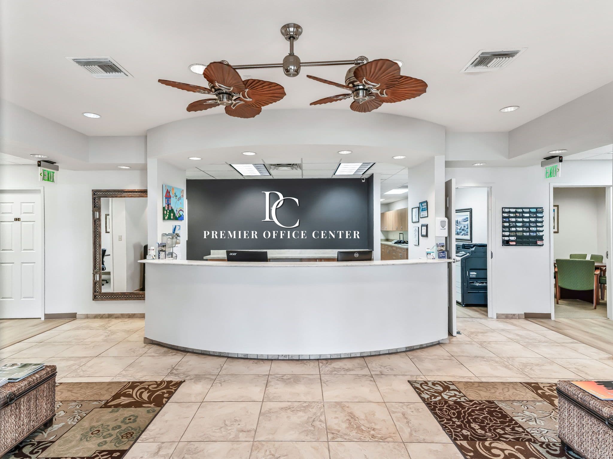 Front desk of the premier coffee center, featuring a sleek design and a barista ready to assist customers.